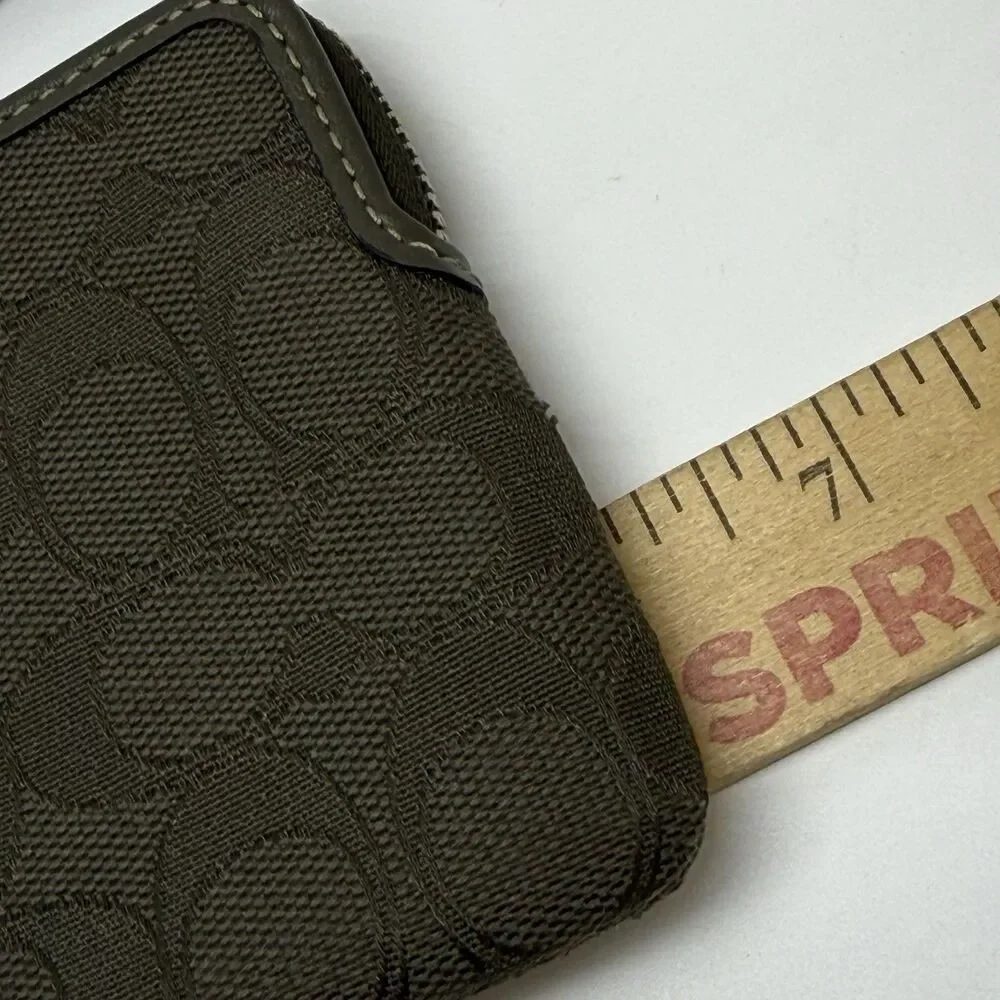 Coach Corner Zip Wristlet Charcoal Signature Jacquard Canvas Leather Strap Pouch